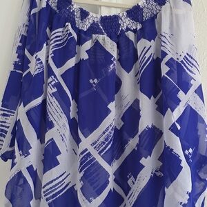 Lane Bryant Blue and White Geometric Top